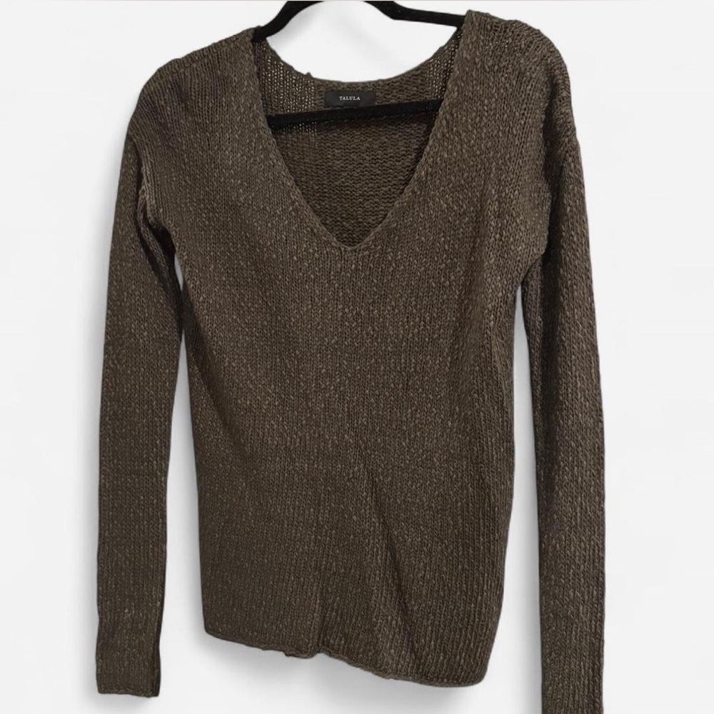 Aritzia Talula Olive Green/Brown V-Neck Women's Sweater